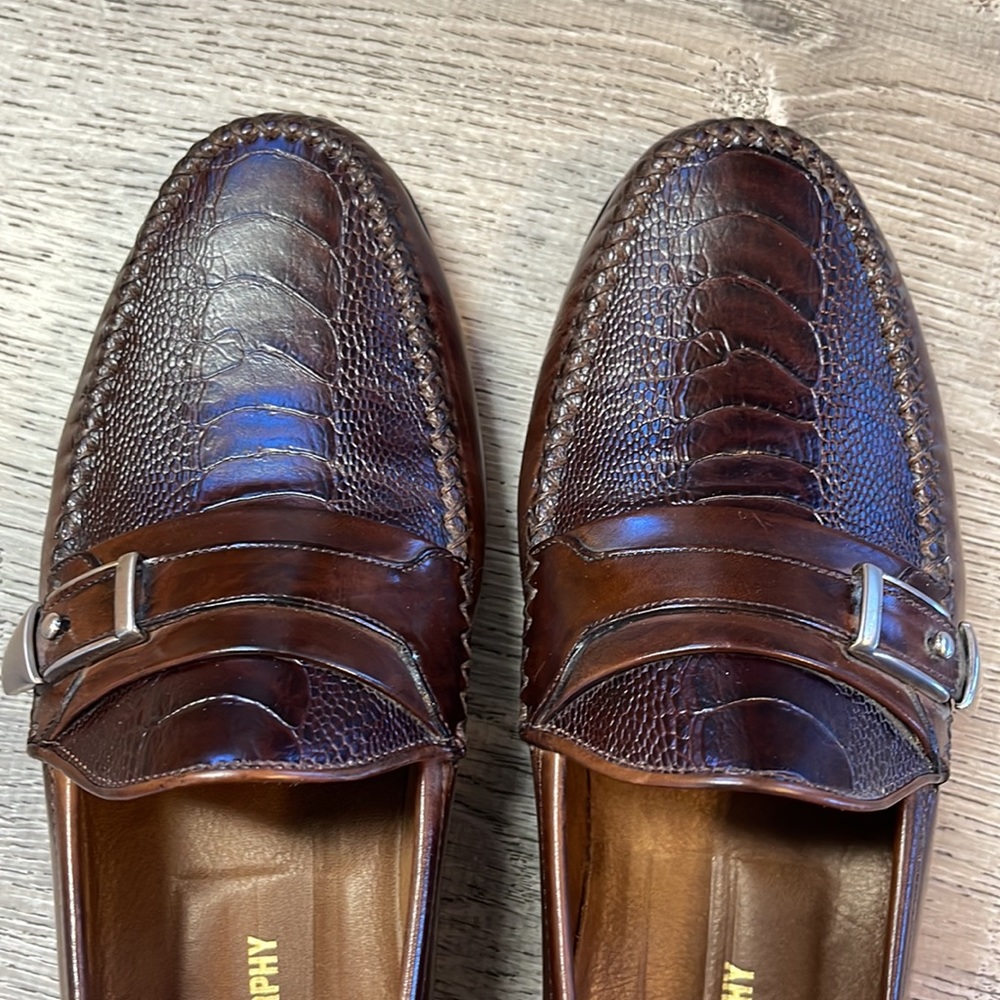 Johnston & Murphy Mens 9.5 Loafers Shoes Faux Snakeskin Brown Slip On Italy Made - Picture 6 of 10